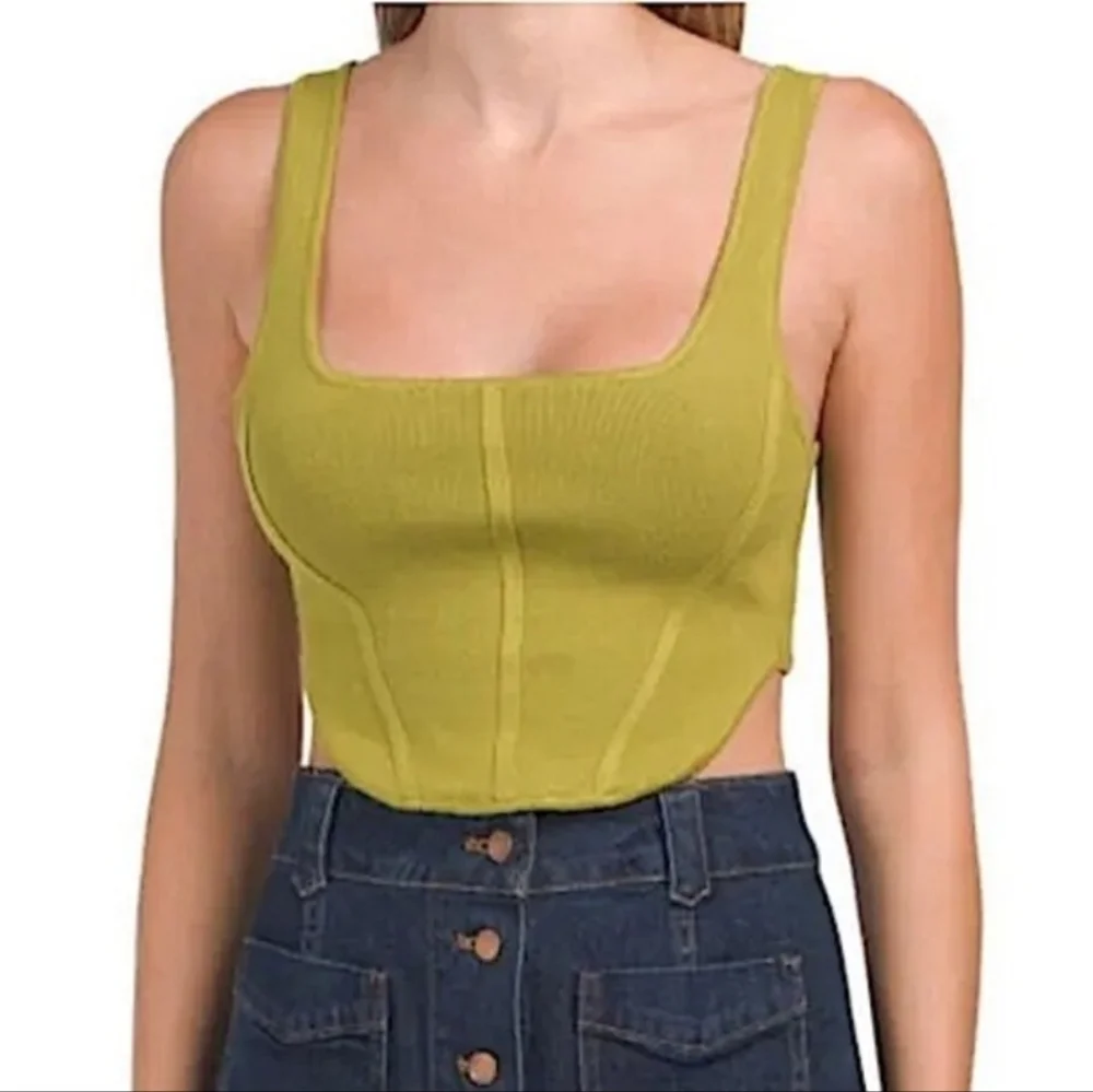 House of Harlow Knit Sweater Corset Compression Top Olive Green XSmall