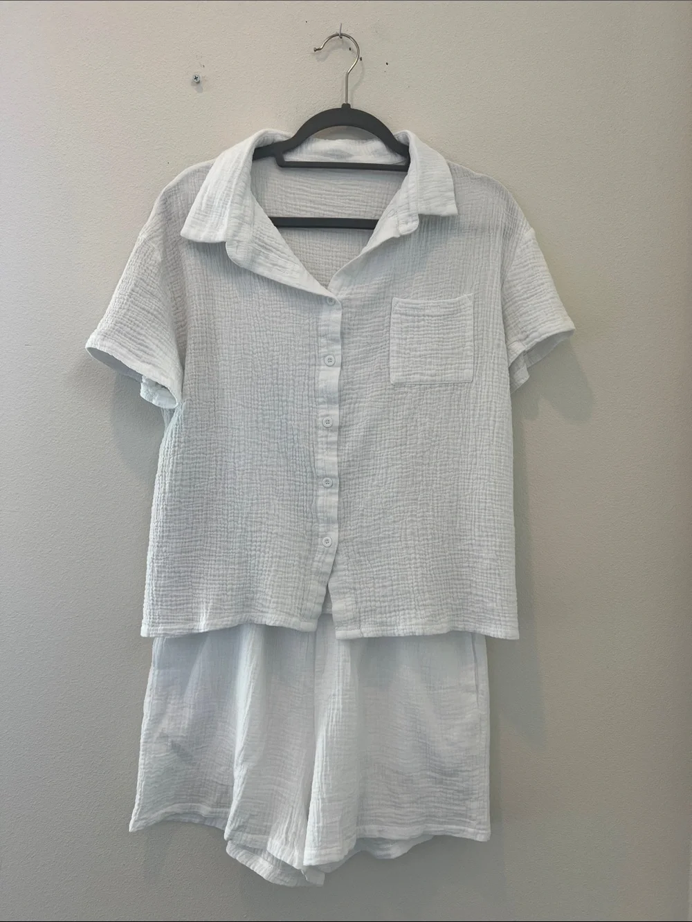 Women’s Casual 2-Piece Cotton Linen Set Button Down Oversized Shirt & Shorts