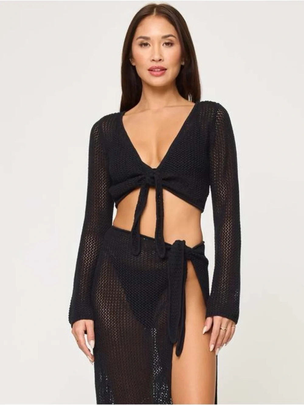 l*space Black Crochet Sarong Skirt Coverup