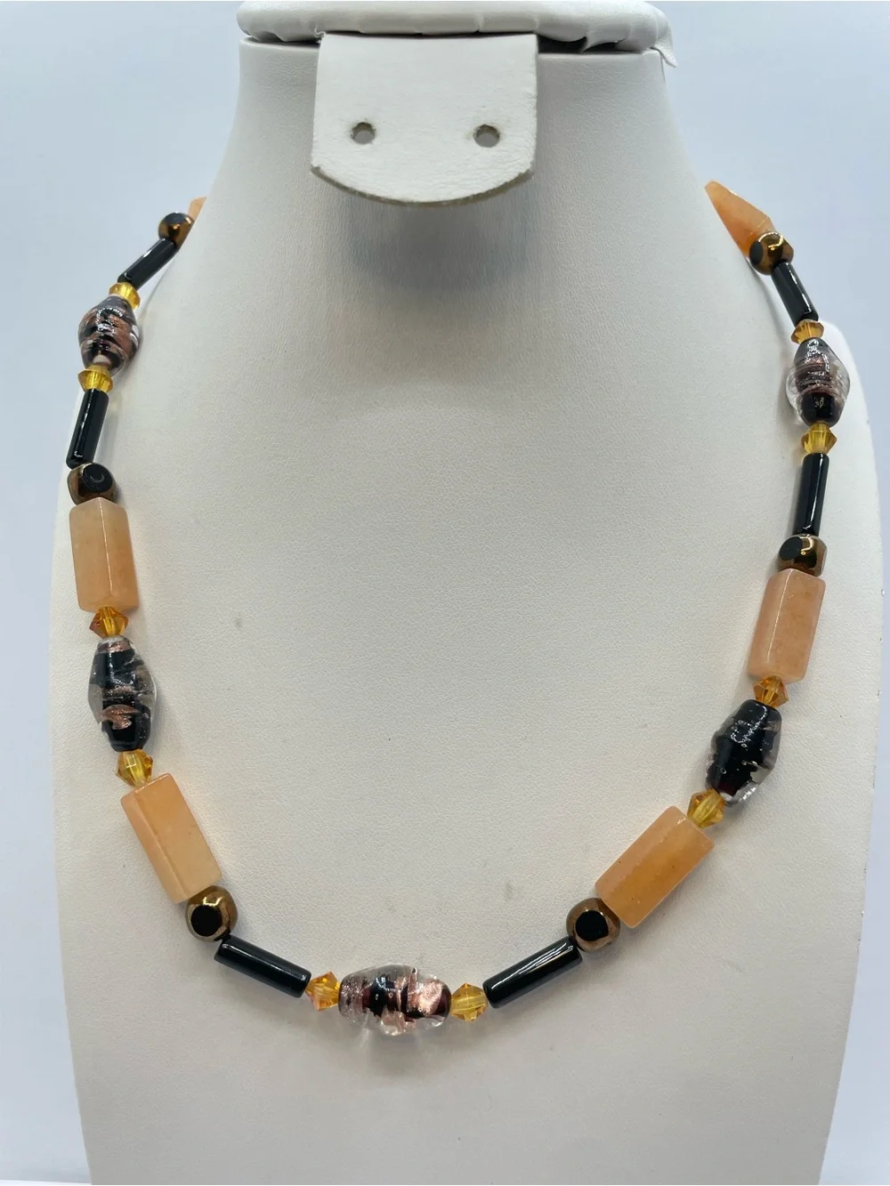 Vintage Murano Glass Beaded Orange Gemstone Beaded Statement Necklace