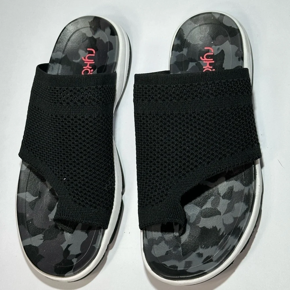 Black Slide Sandals with Camouflage Insole
