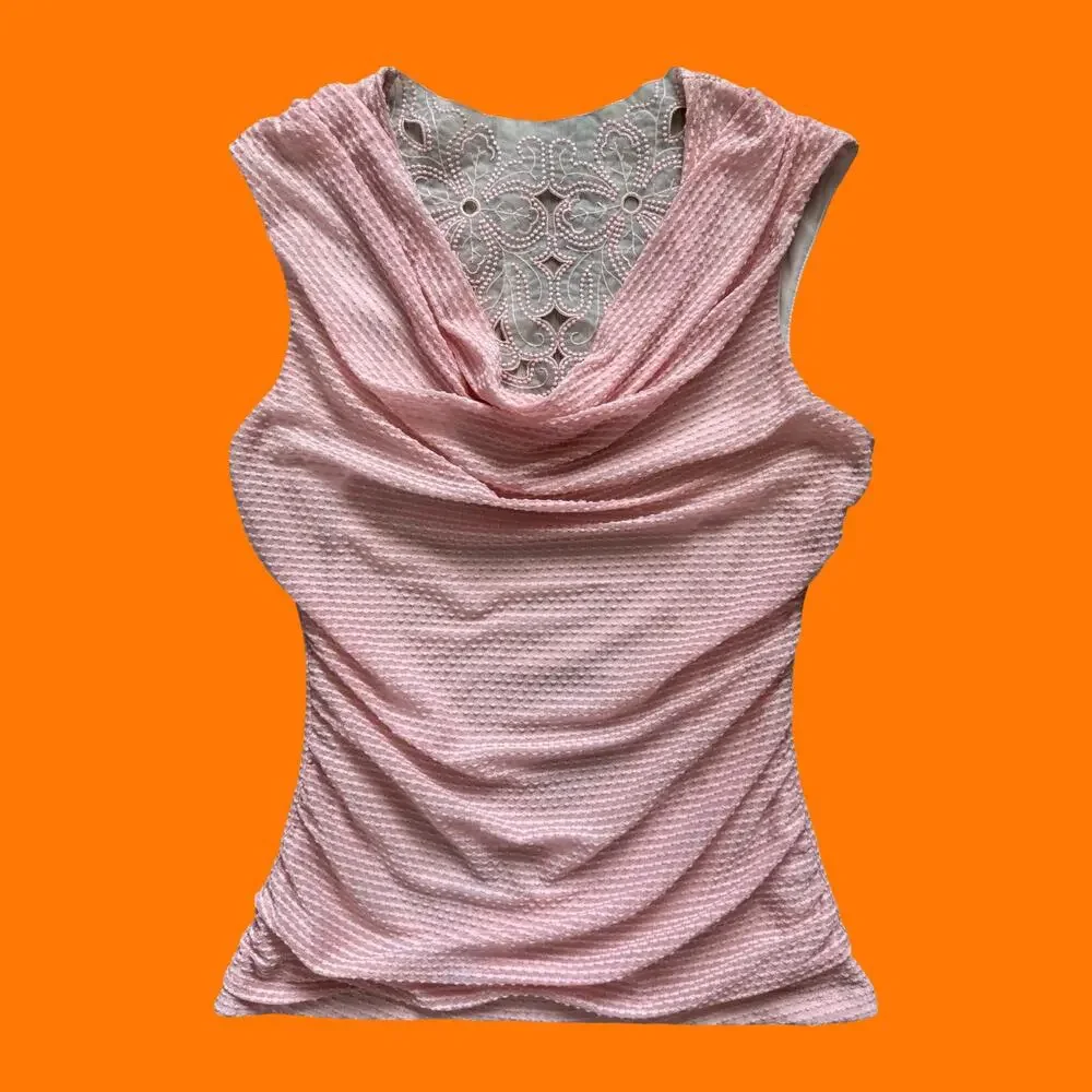 00's vintage baby pink coquette fairy cowl neck y2k tank top SMALL a. byer