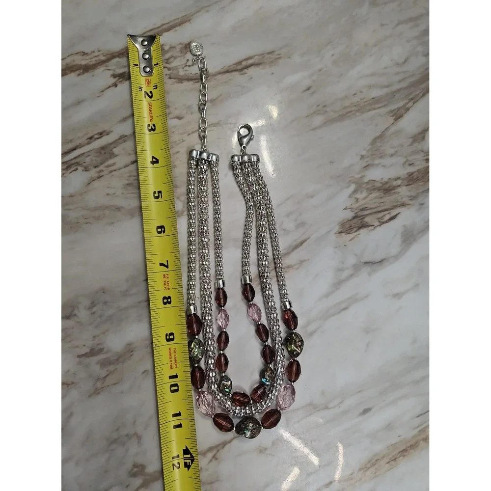 Dana Buchman Faceted Acrylic Purple Lavender Bead Statement Necklace Silver Tone
