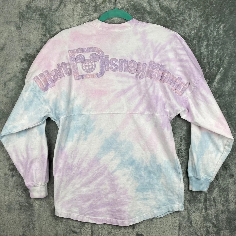 Walt Disney‎ World Spirit Jersey Sweatshirt XS Pink Tie Dye glitter puff letter