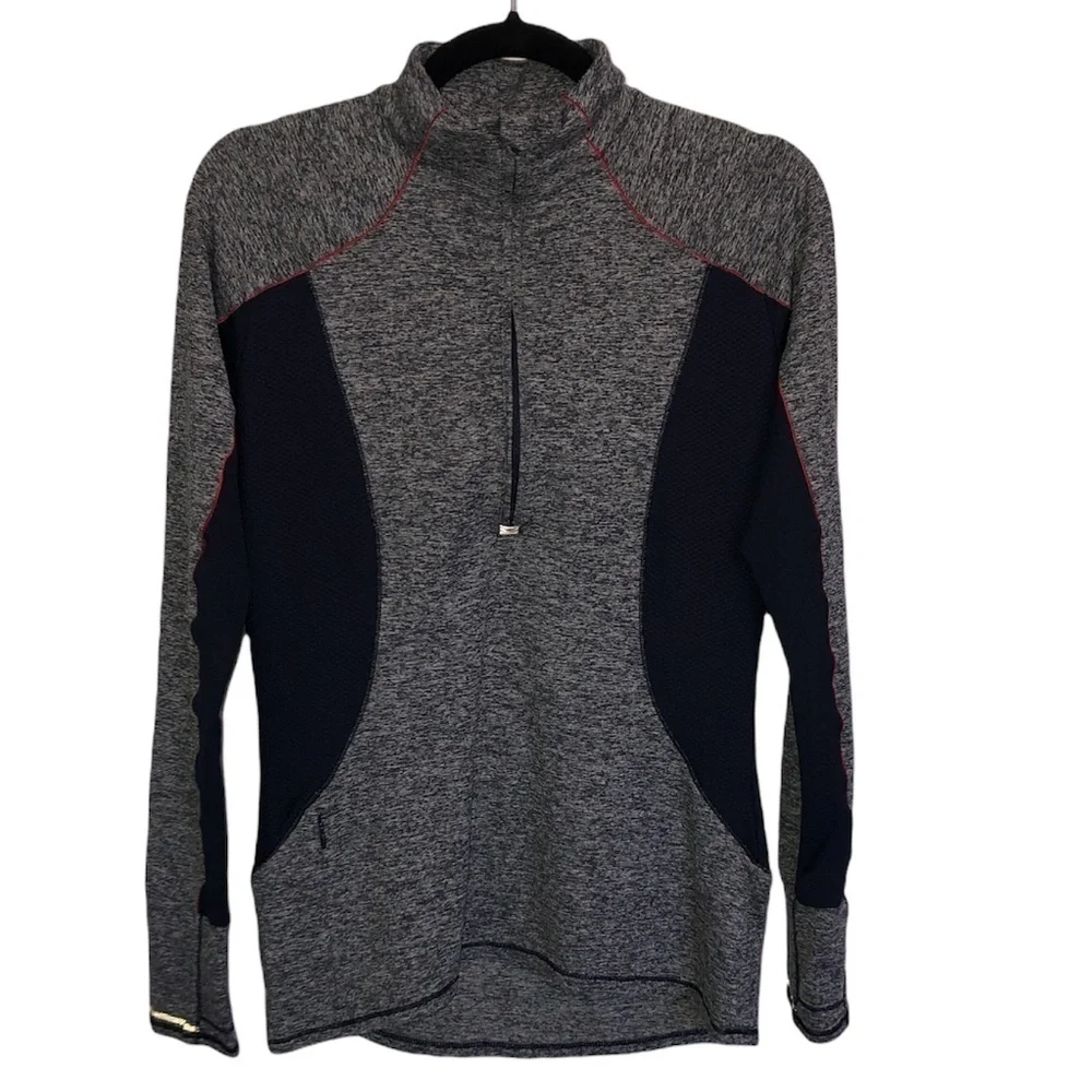 ATHLETA Sweatshirt Small Women's Grey Blue Running Wild 1/2 Zip Pullover