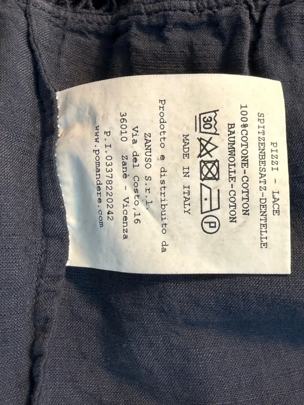 Pomandère Cotton Linen Lace Trim Cap Sleeve Blouse Size 40
