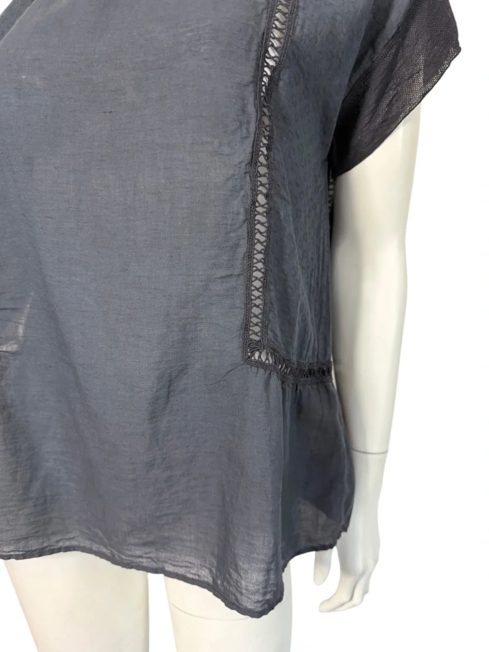 Pomandère Cotton Linen Lace Trim Cap Sleeve Blouse Size 40