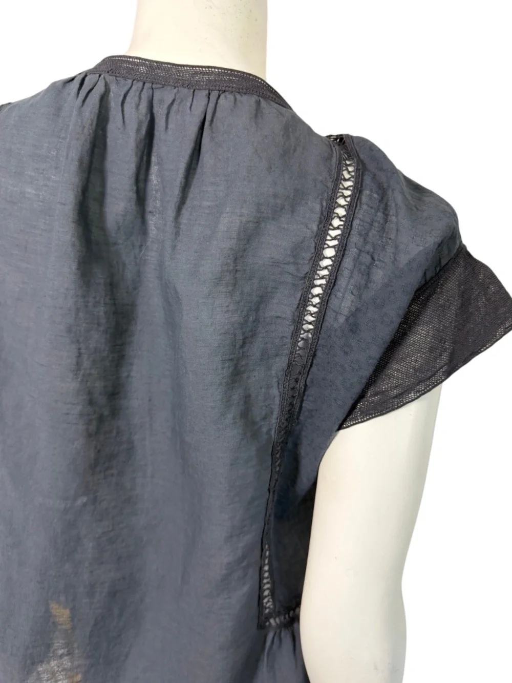 Pomandère Cotton Linen Lace Trim Cap Sleeve Blouse Size 40