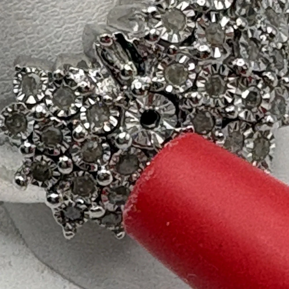 JTV Sterling Silver Natural Diamond Ring Size 12 Cocktail Cluster Holiday READ