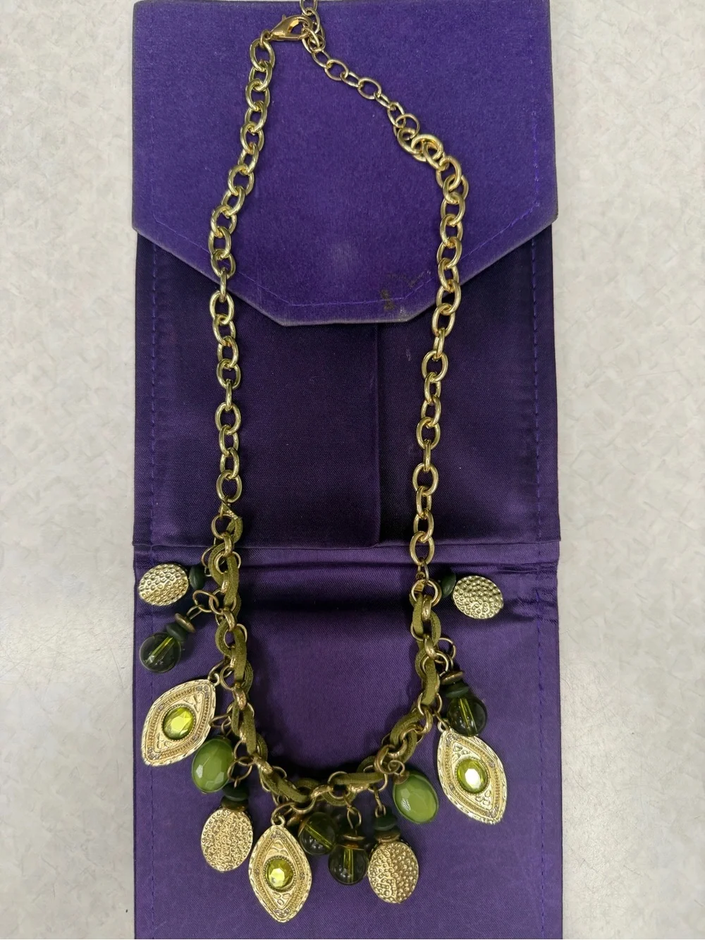 Fashion Necklace with green stones and beads never worn