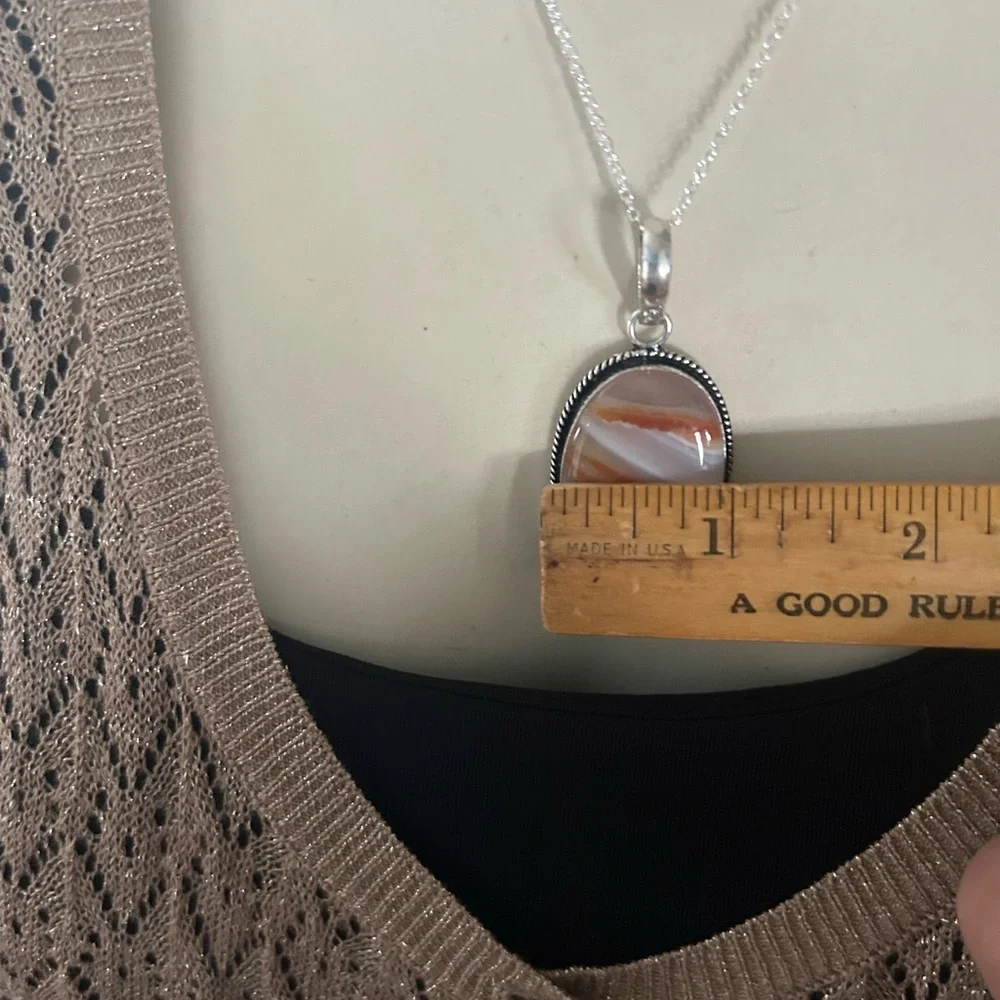 Vintage Sterling Silver Natural Agate Pendant Necklace