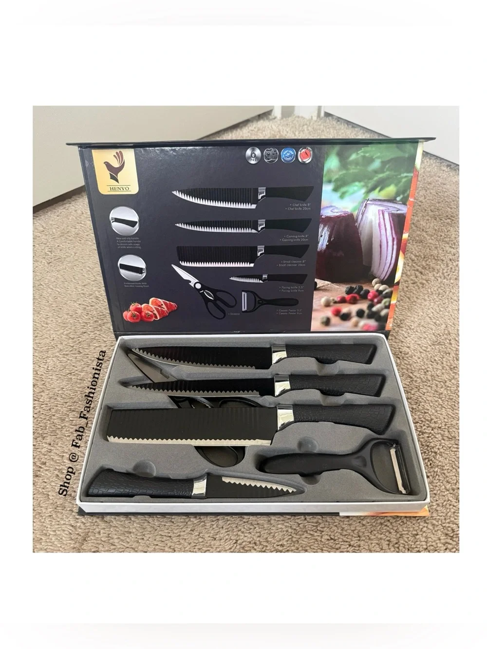 Black Serrated Knife Set with Peeler and Scissors