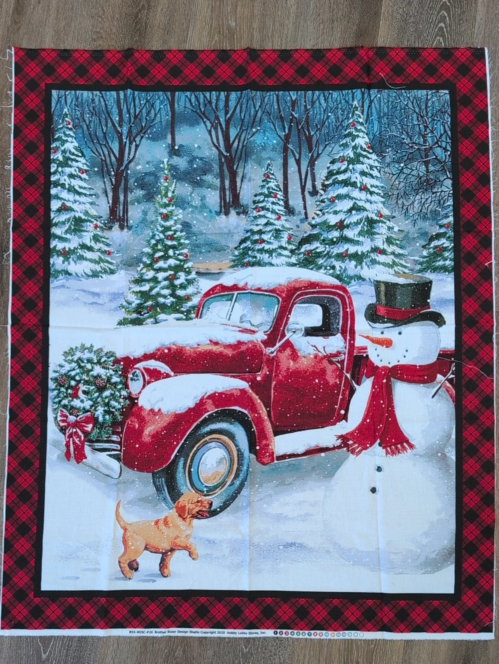Holiday Red Vintage Truck & Snowman Decorative Panel