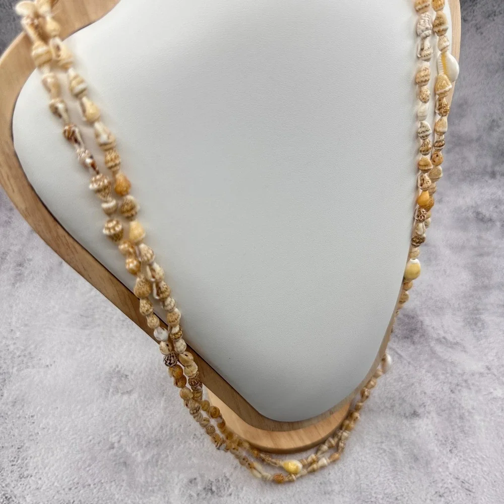 Natural Seashell Multi Strand Necklace Long Coastal Boho Vintage Beach Jewelry