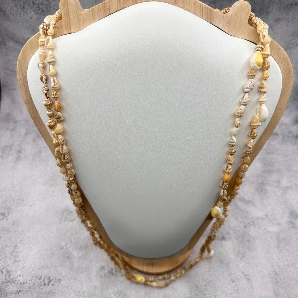 Natural Seashell Multi Strand Necklace Long Coastal Boho Vintage Beach Jewelry