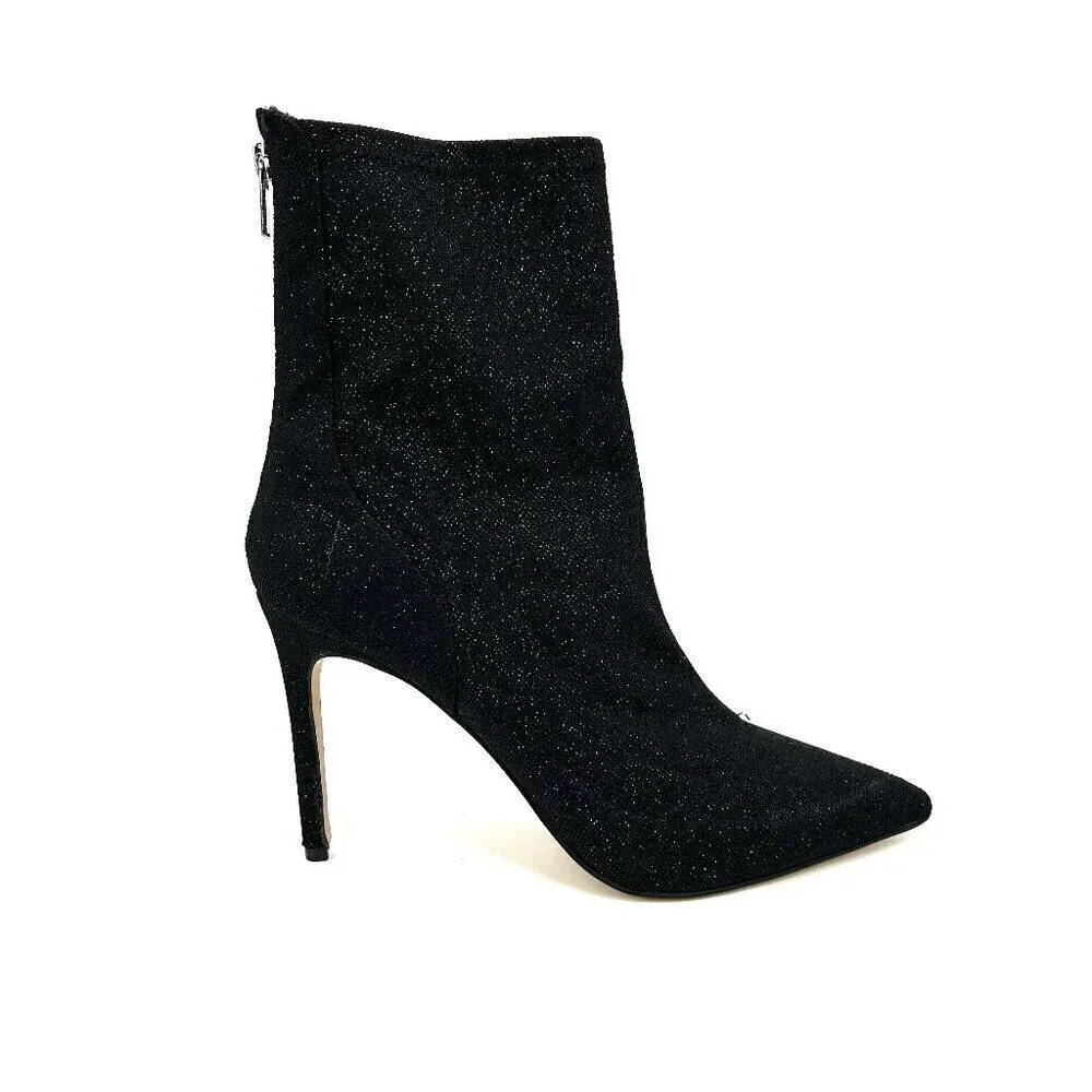 BADGLEY MISCHKA Jewel Black Sparkle Glitter Stretch Pointed Stiletto Booties 9.5