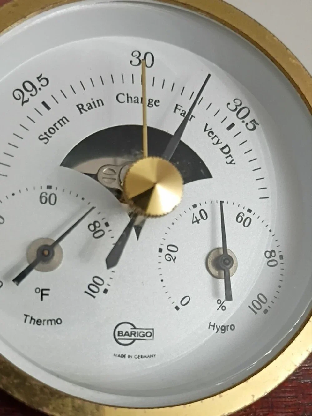 Barigo Gold-Trim Weather Desk Instrument with White Dial