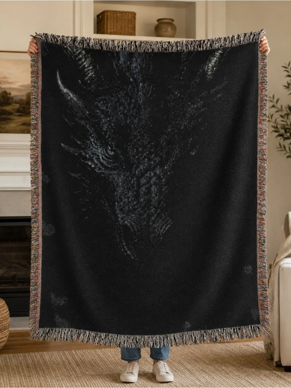 52 x 37 Black Dragon Woven Throw Blanket