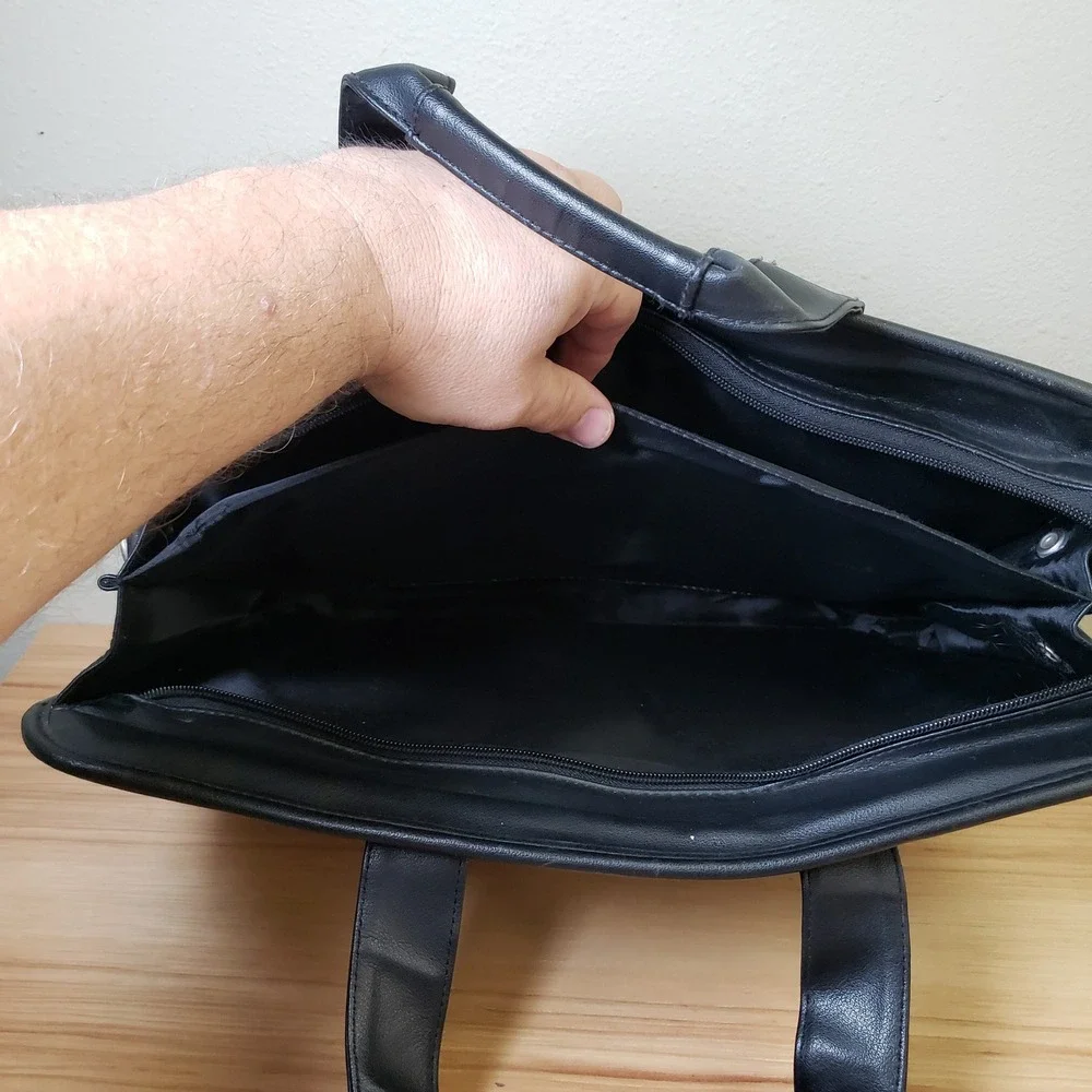 American Tourister Leather Briefcase Black‎ Office Commuter Bag Travel Buisness