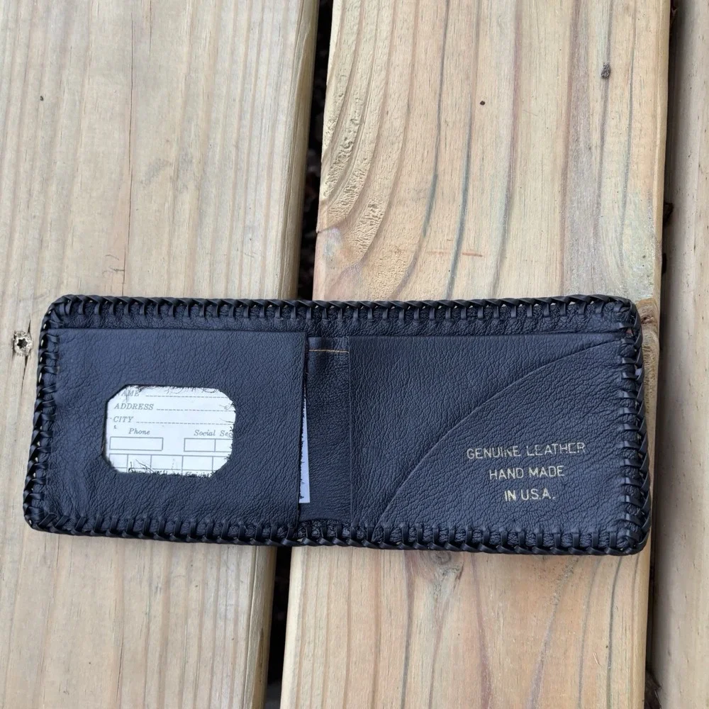 Vintage Handmade Leather Wallet Coon Hunting Bifold Hand Tooled Whipstitch USA