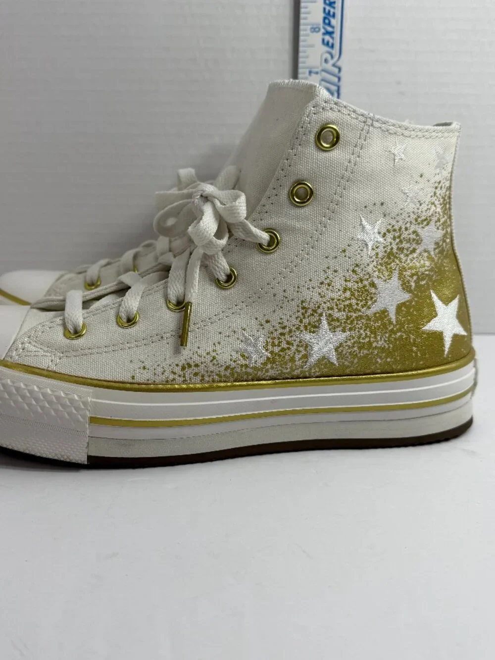 Converse Chuck Taylor All Star Eva Lift Kids Size 6 White Gold Metallic A12877C