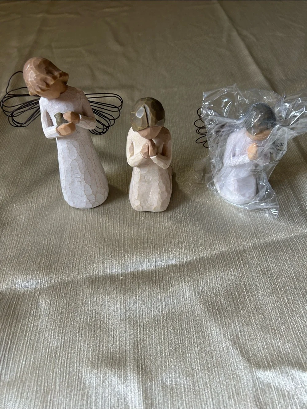 Wooden Angel Figurine Set - Natural and White
