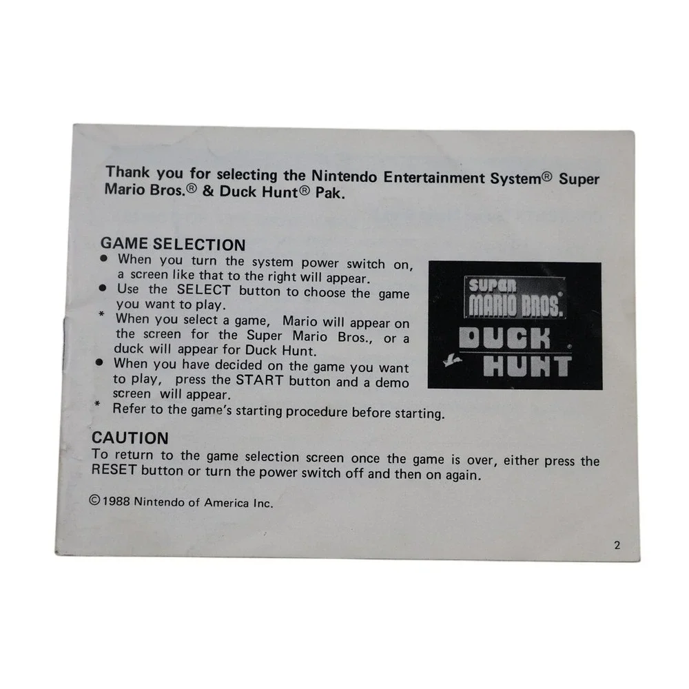 Super Mario Bros Duck Hunt Nintendo NES Game Cartridge Manual Sleeve NES-MH-USA