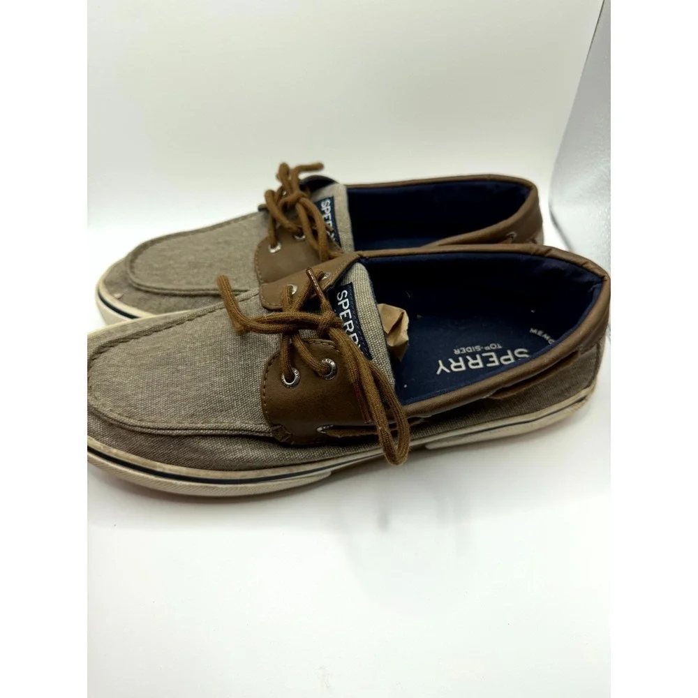 Sperry Halyard STS21489 Mens 11 Chambray Chocolate Tan Canvas Lace Up Boat Shoes
