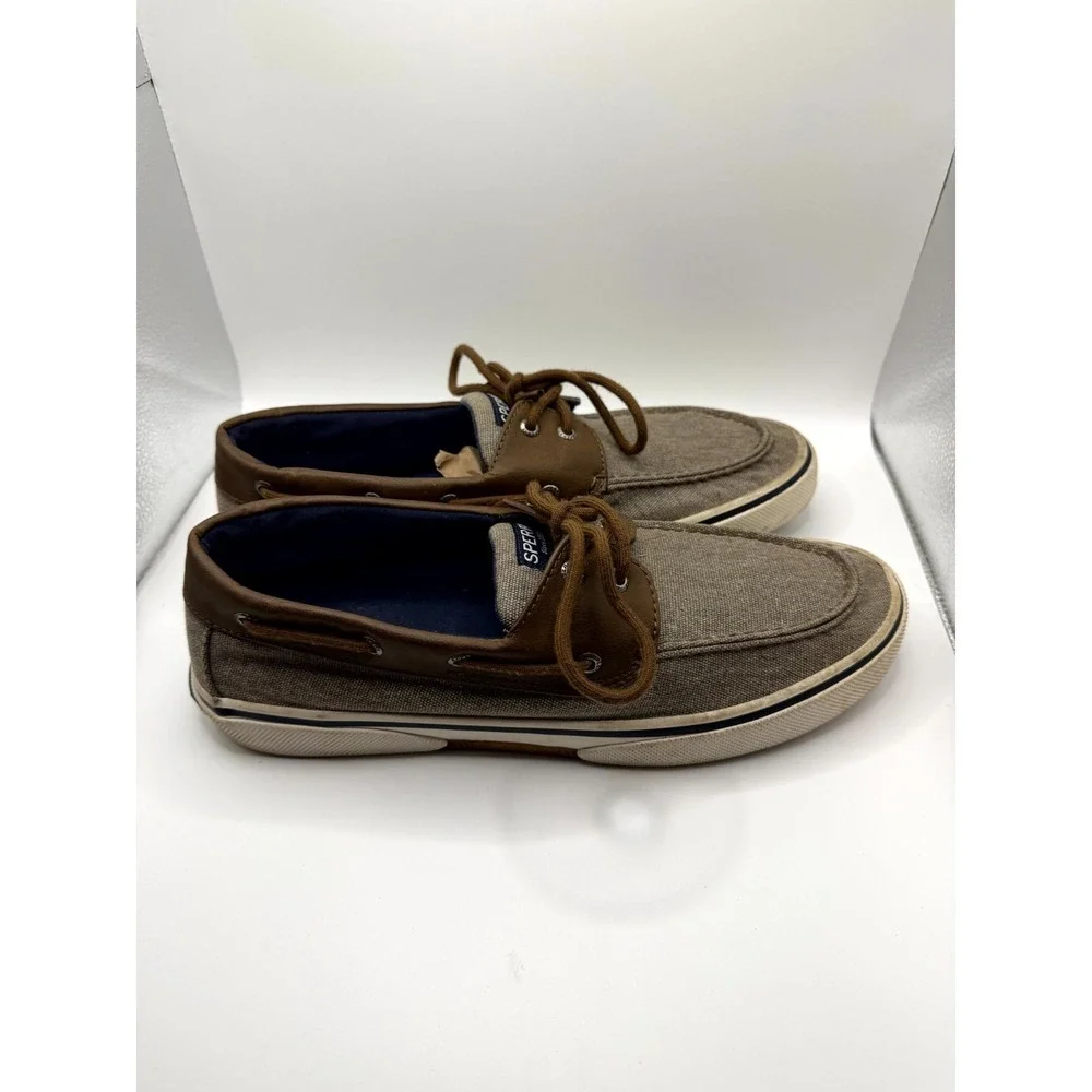 Sperry Halyard STS21489 Mens 11 Chambray Chocolate Tan Canvas Lace Up Boat Shoes