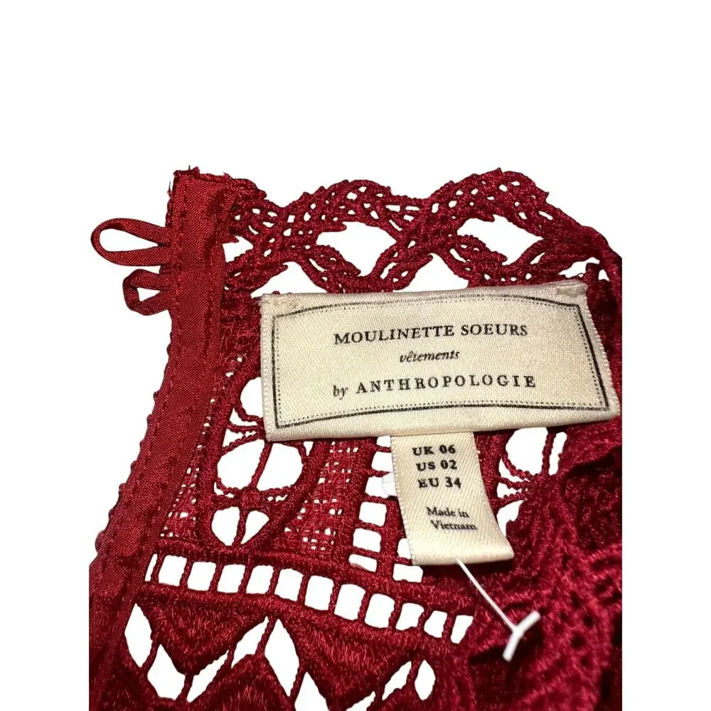 Moulinette Soeurs Anthropologie Tamera Red Lace Peplum Top Size 2