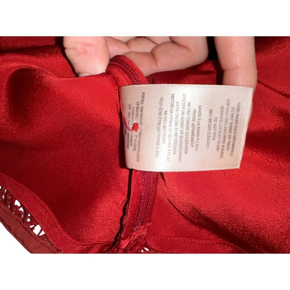 Moulinette Soeurs Anthropologie Tamera Red Lace Peplum Top Size 2