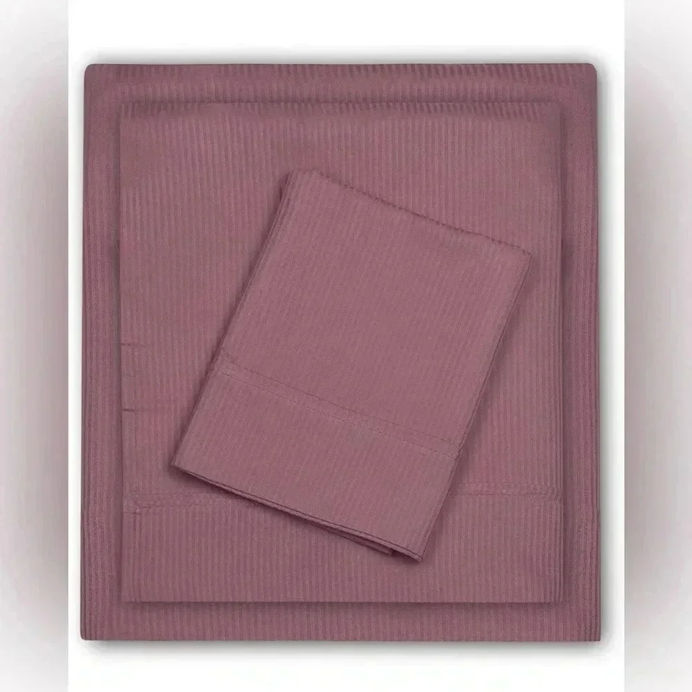 TRIDENT Trivana Twin Sheet Set‎ 300 TC Sateen Stripes Dark Pink 100% Cotton 3pc