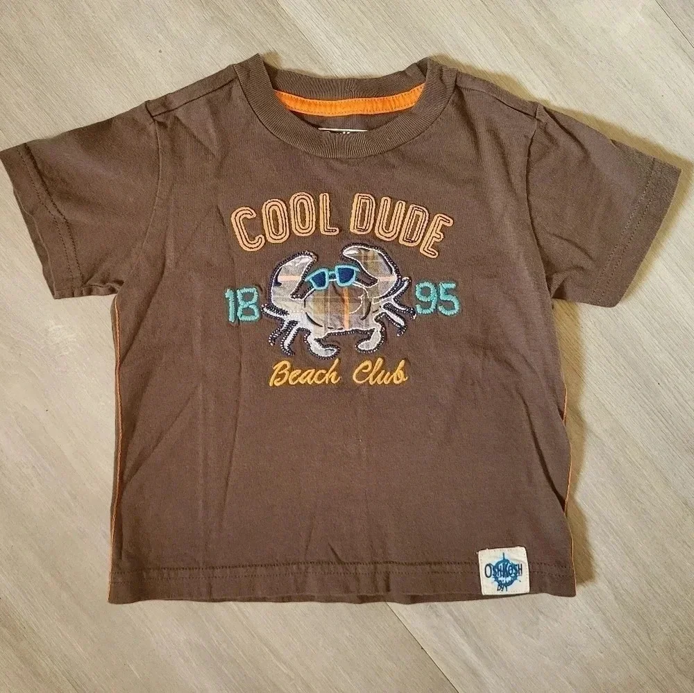 OshKosh‎ Boys Brown Cool Dude Crab Short Sleeve Tee Size 12M