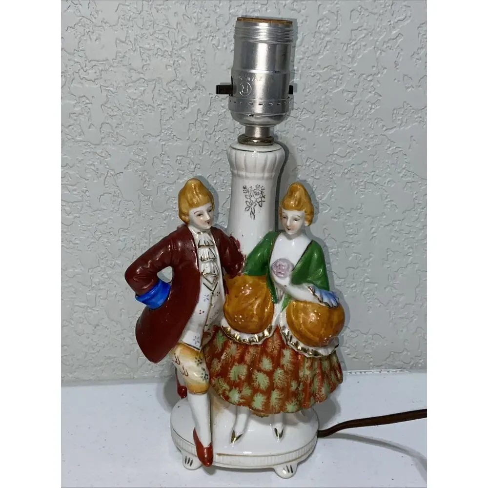 VTG Set Of‎ 2 Made In Occupied Japan Porcelain Lamps Figurines Couples Work READ