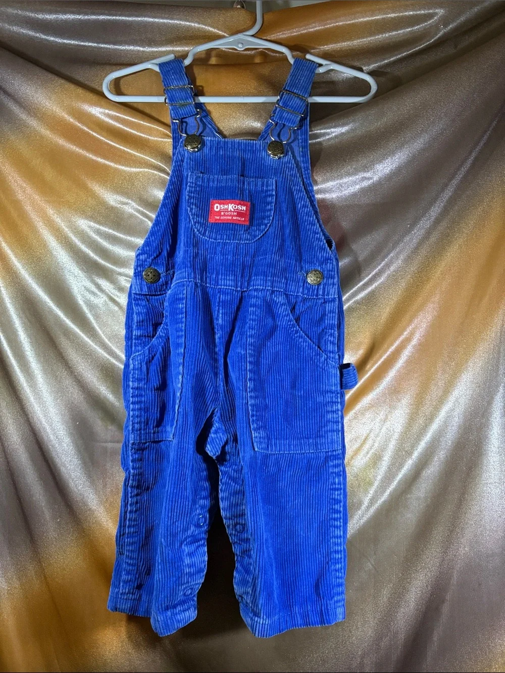 Vintage 12m OshKosh B'gosh Bright Blue Corduroy‎ Overalls for Kids 411