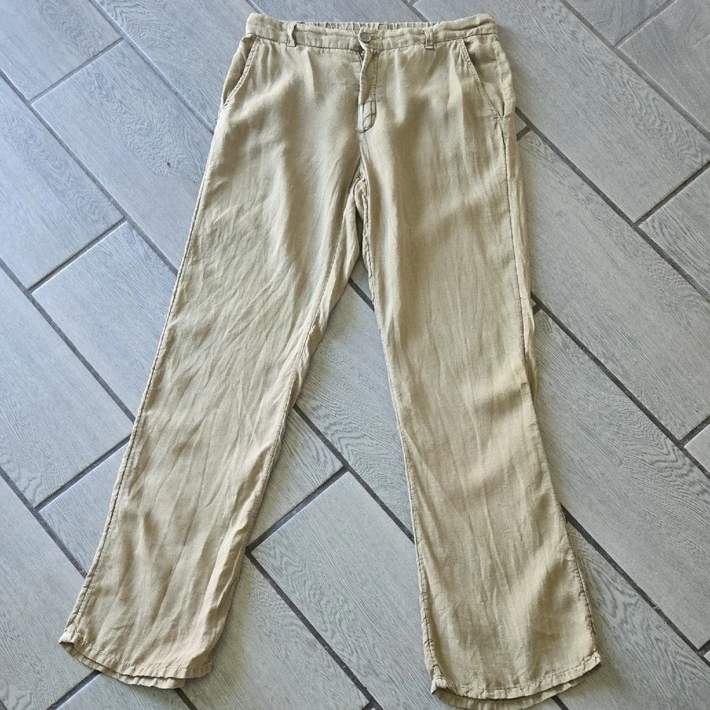 Zara Man Tan Khaki Linen Blend Elastic Waist Straight‎ Leg Pants Size S