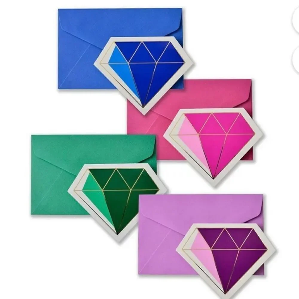 NWT W box Zoomerang 16 Gold Foil & Jewel Tone Diamond Note Cards & envelopes