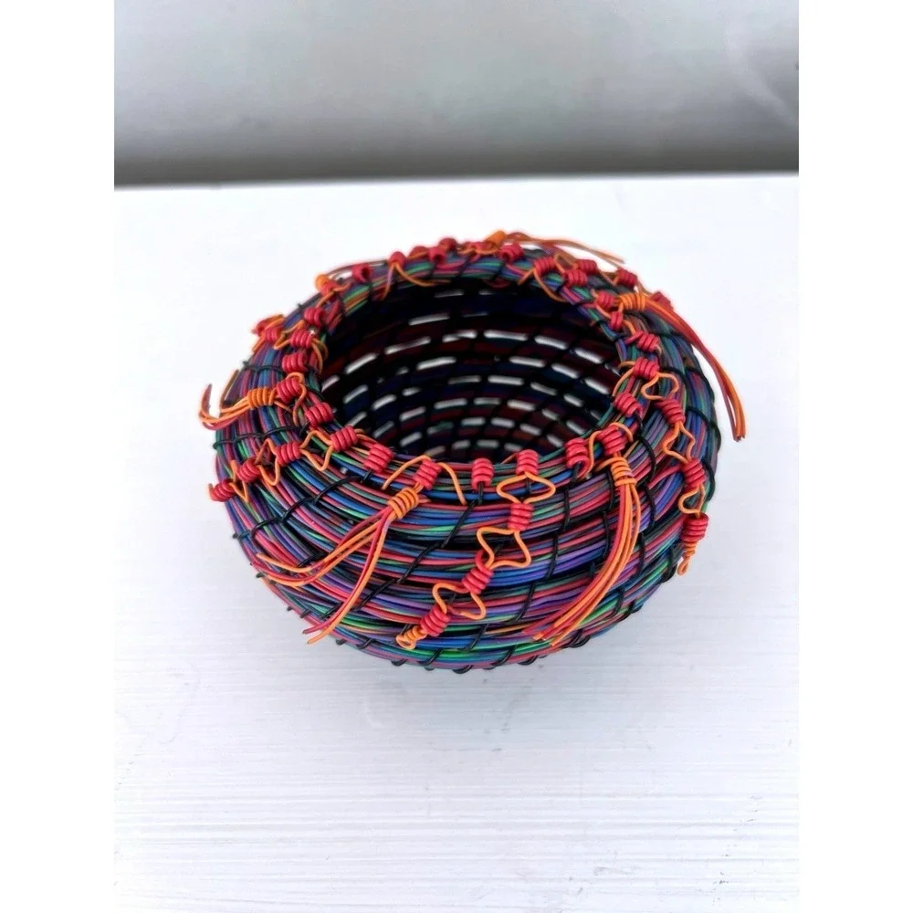 Telephone Wire Basket‎ Art Handmade Farling 1998 Summer Fiesta Signed Vintage