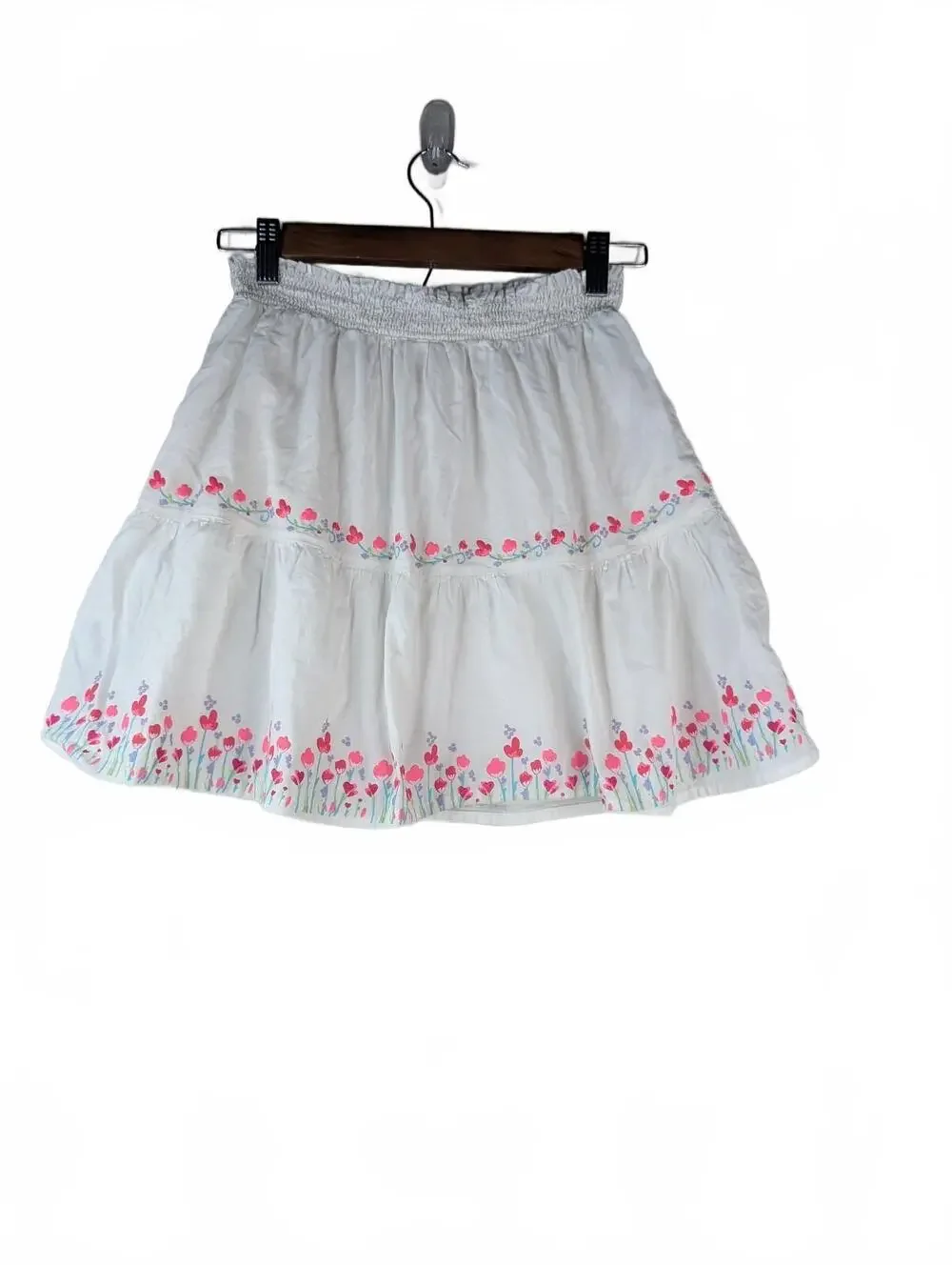 VTG 90's White 100% Cotton Smocked Tiered‎ Skirt w/Floral Print Size 4/5