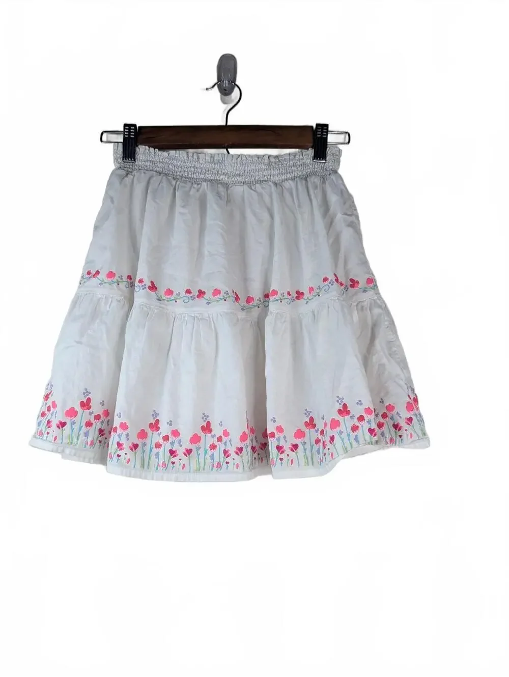 VTG 90's White 100% Cotton Smocked Tiered‎ Skirt w/Floral Print Size 4/5