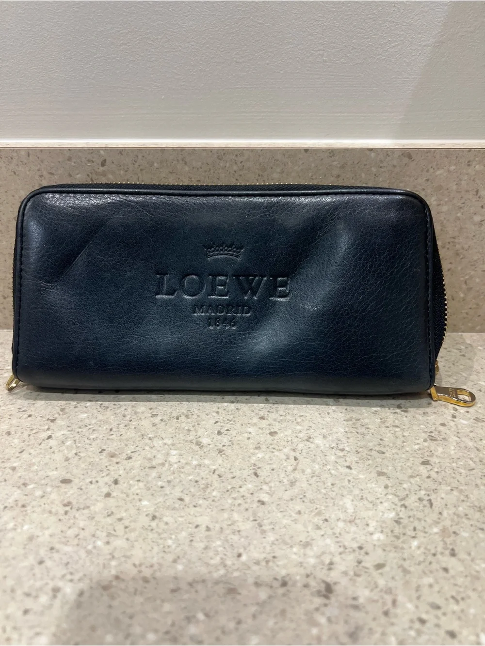 Loewe Navy Leather Zip-Around Wallet with Embossed Logo