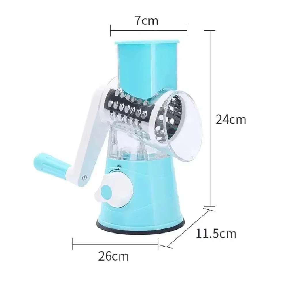 Manual Rotary Vegetable Cutter & Grater 3-Blade – Kitchen Food‎ Slicer, Green