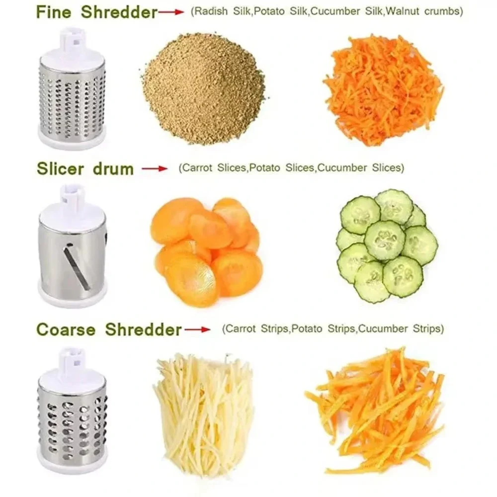 Manual Rotary Vegetable Cutter & Grater 3-Blade – Kitchen Food‎ Slicer, Green