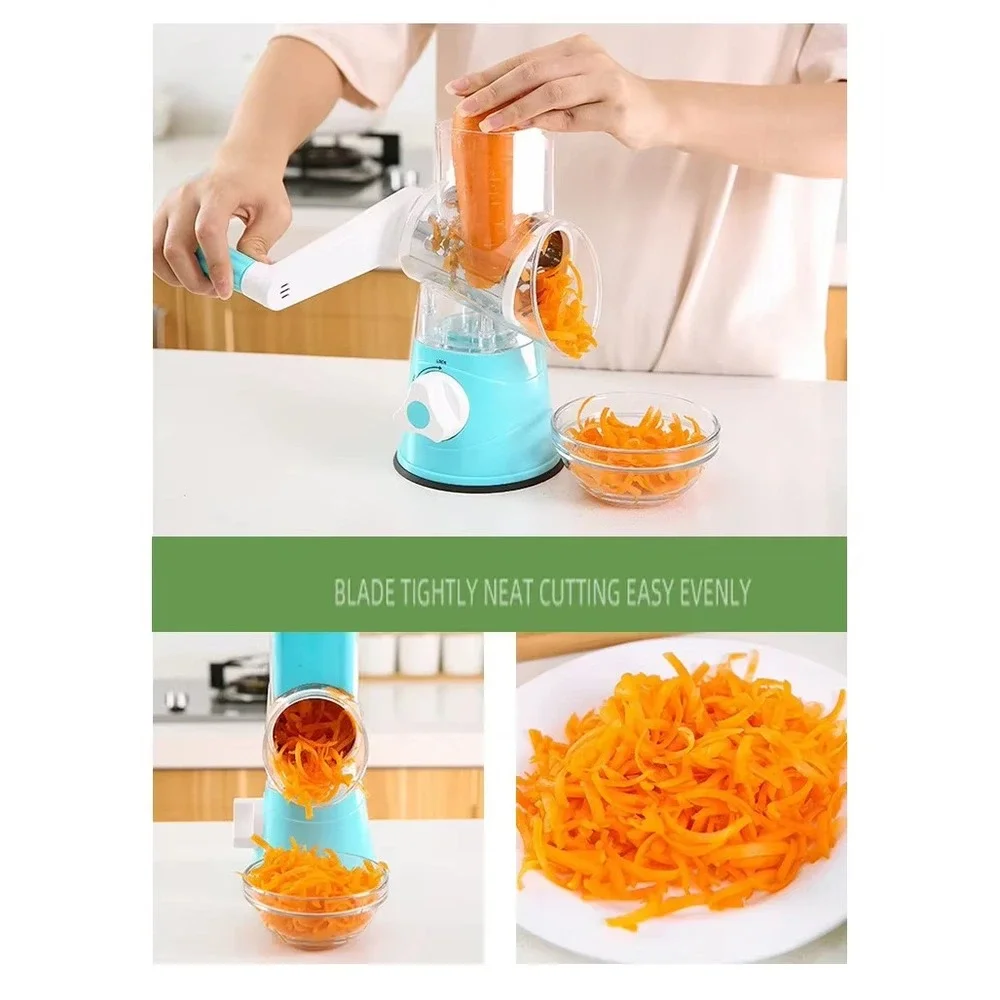Manual Rotary Vegetable Cutter & Grater 3-Blade – Kitchen Food‎ Slicer, Green