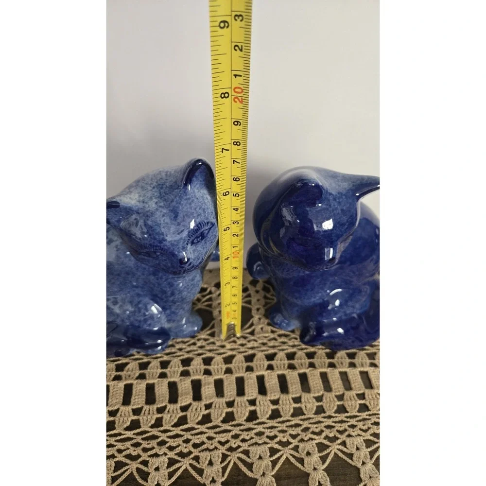 Vintage Blue Ceramic Cat Figurines‎ Pair 7