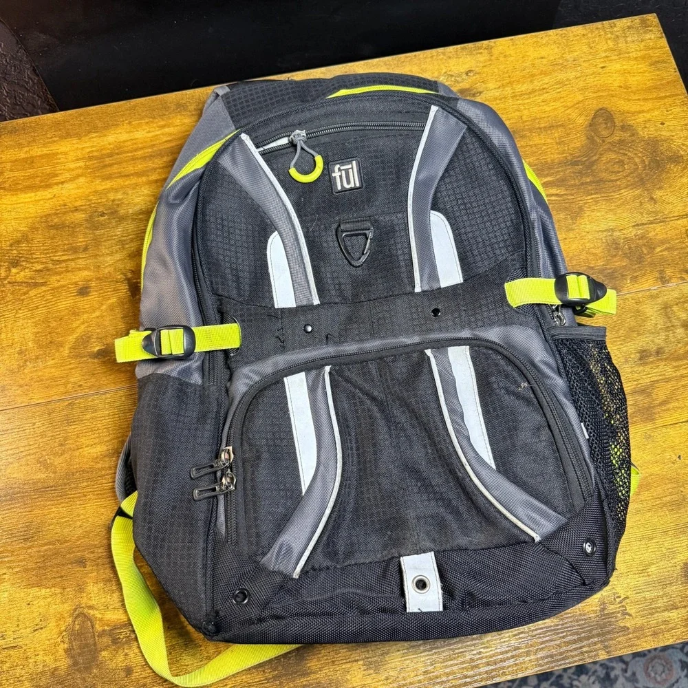 Ful Laptop Backpack Black Grey Neon Yellow Polyester Travel Bag Mens‎ Womens OS