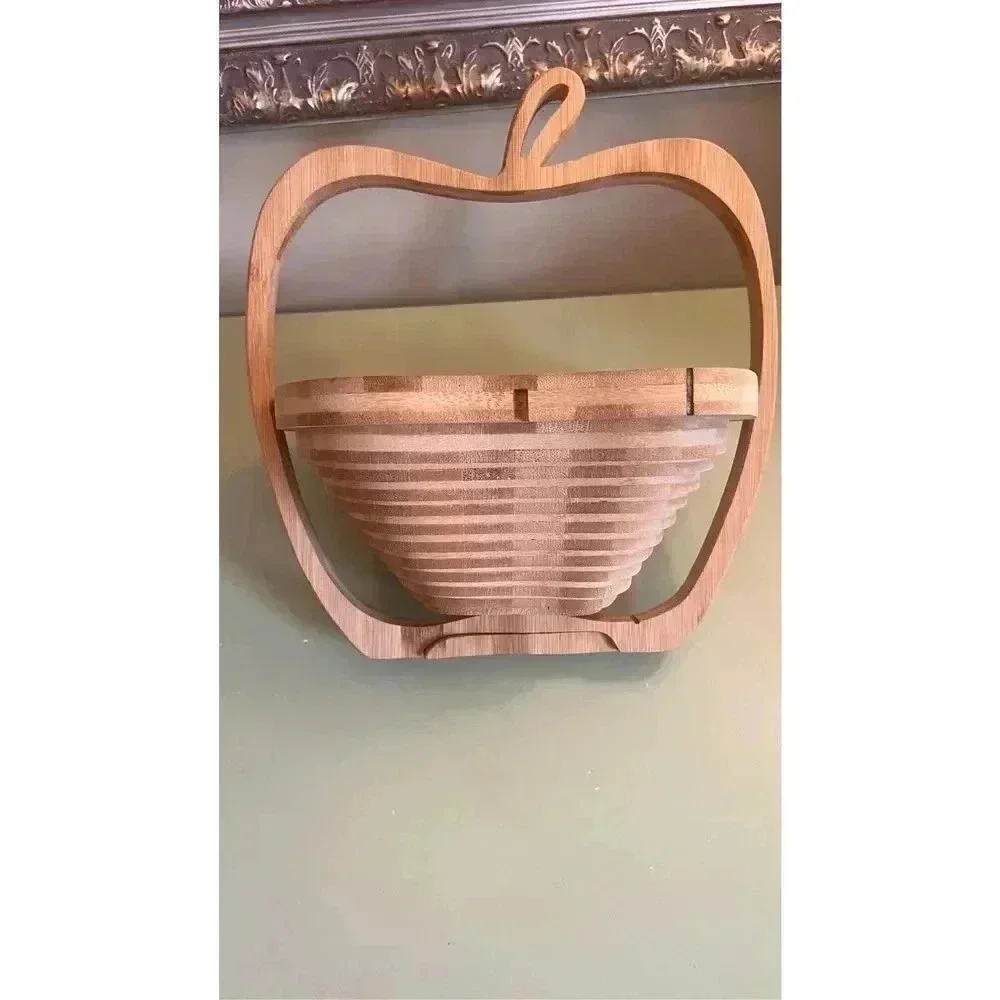 Bonnie & Pop Basket Wood Fold Out Fruit Apple Basket Holder‎ Decoration