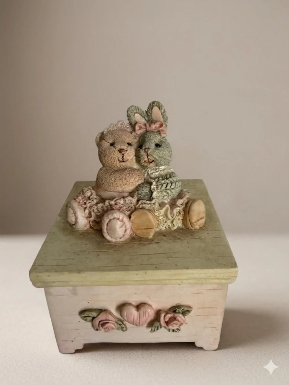 Vintage 1996 trinket Bunny and‎ Bear Jewelry Box Decorative Keepsake balletcore