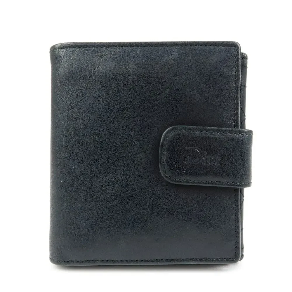 Christian Dior Cannage Lambskin Bi-fold Compact Wallet Black