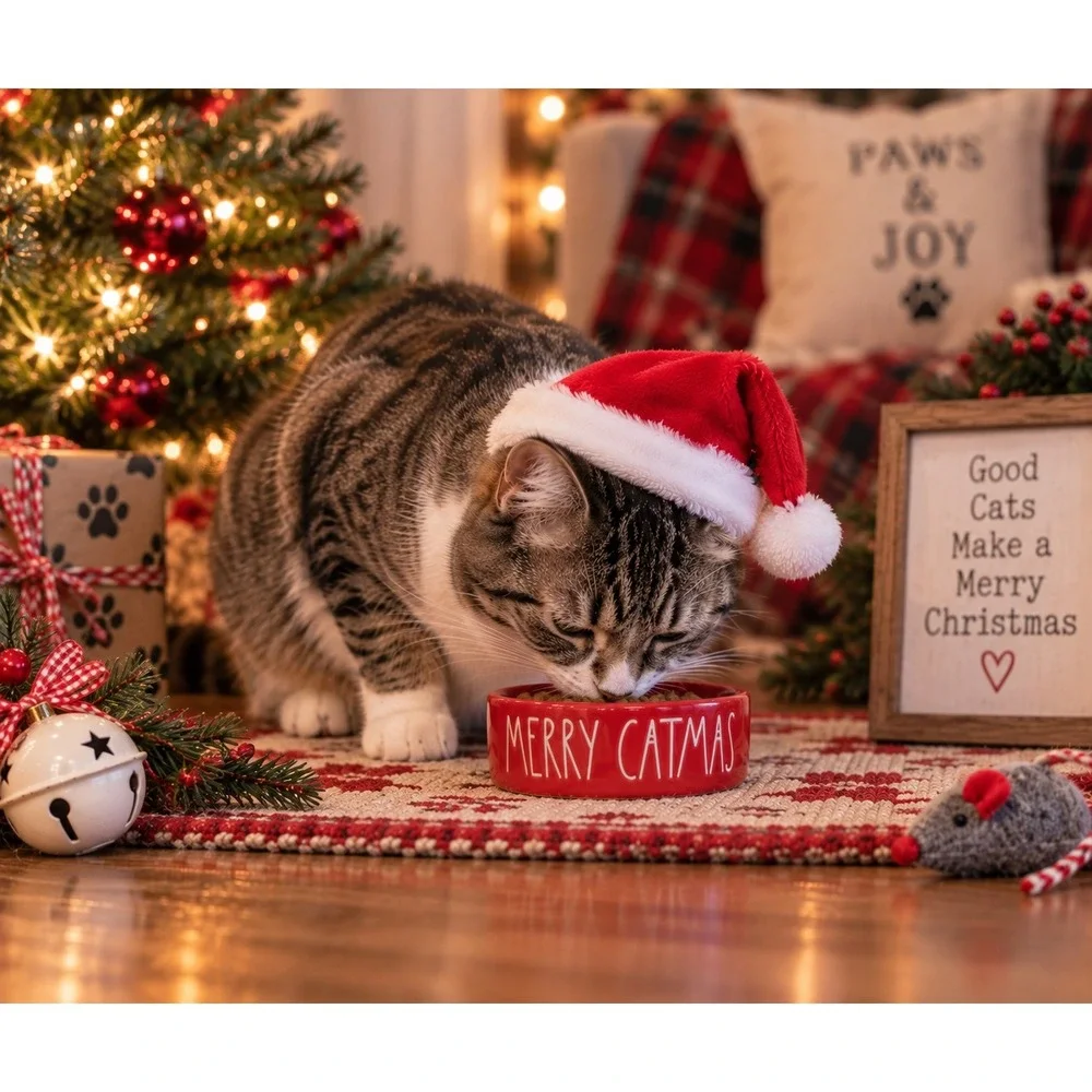 Rae Dunn Merry Catmas Cat Pet Bowl 5